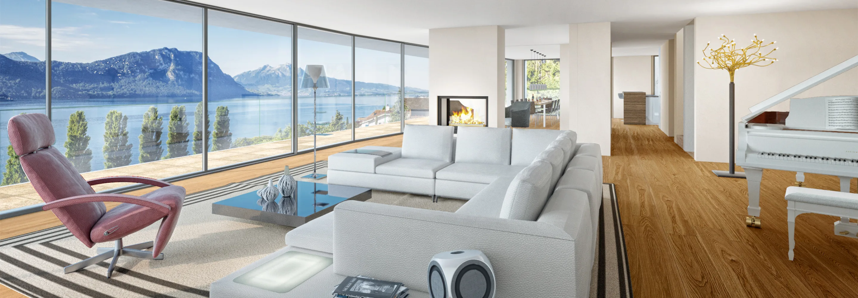 Visualisierung Wohnbereich Villa Adligenswil.