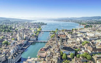 Bird's eye view of the city of Zurich.
